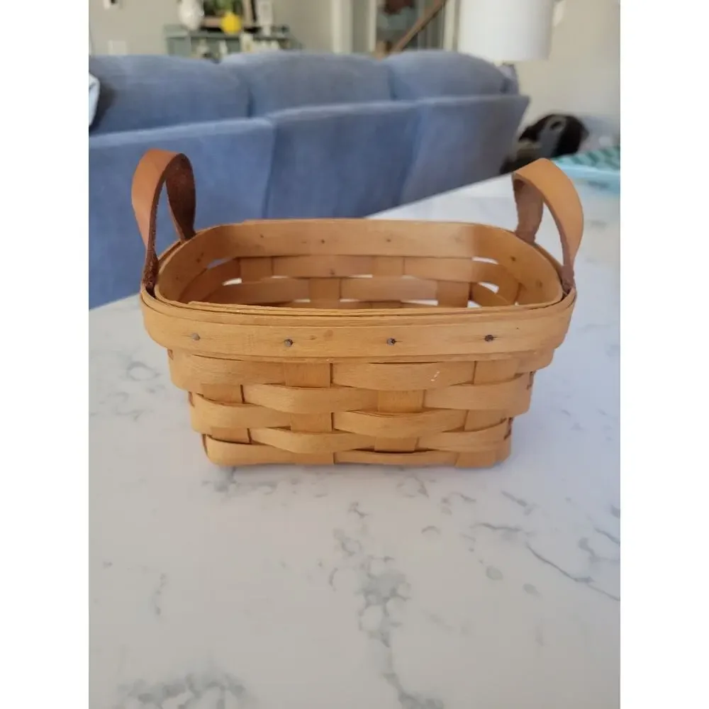 Authentic VTG Longaberger '95 Wood Split Basket Leather Handles Signed